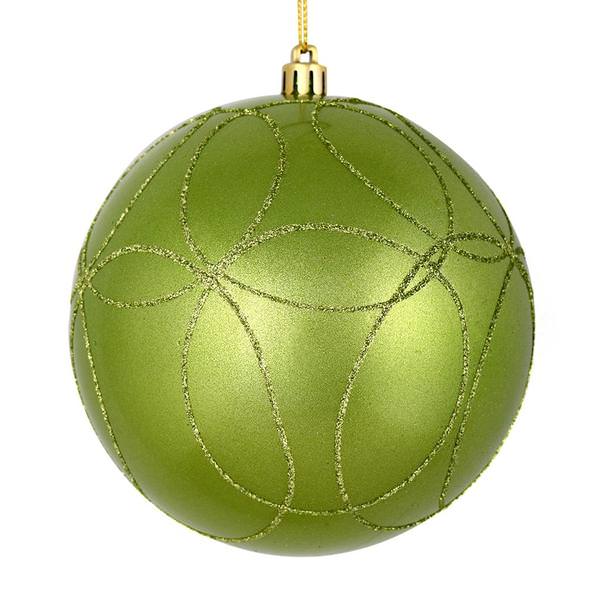 6" Celadon Candy Ball Circle Glitter Ornament (3 pack)
