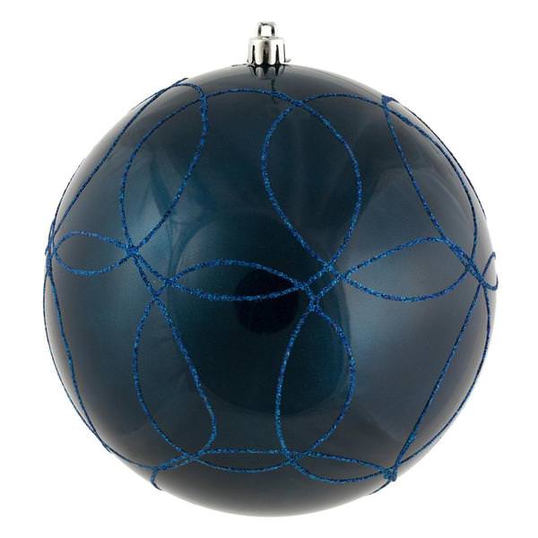 4" Midnight Blue Candy Circle Glitter Ball Ornament (4 pack)