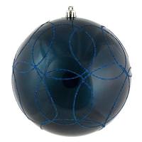 Vickerman 4" Midnight Blue Candy Circle Glitter Ball Ornament (4 pack)