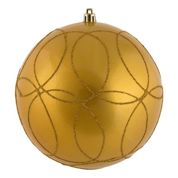6" Honey Gold Candy Circle Glitter Ball Ornament (3 pack)