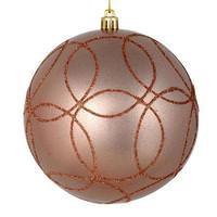 Vickerman 6" Rose Gold Candy Ball Circle Glitter Ornament (3 pack)
