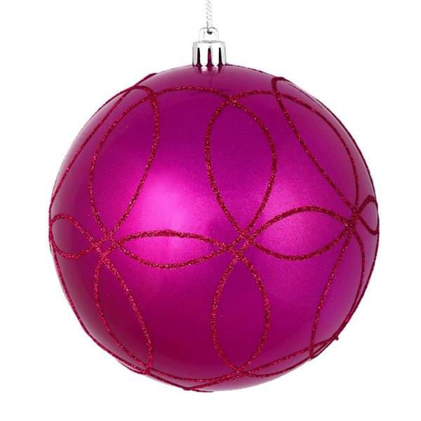 6" Fuchsia Candy Ball Circle Glitter Ornament (3 pack)