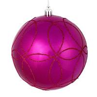 View 6" Fuchsia Candy Ball Circle Glitter Ornament (3 pack)