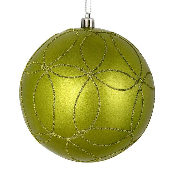 6" Lime Candy Ball Circle Glitter Ornament (3 pack)