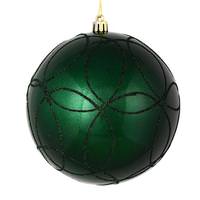 Vickerman 6" Midnight Green Candy Ball Circle Glitter Ornament (3 pack)