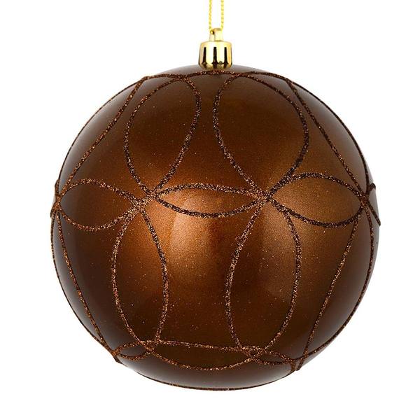 6" Mocha Candy Ball Circle Glitter Ornament (3 pack)