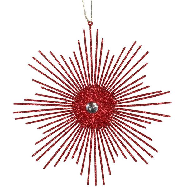 6.5" Red Glitter Snowflake Burst Ornament (6 pack)