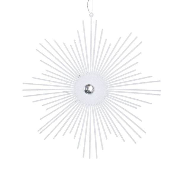 6.5" White Glitter Snowflake Burst Ornament (6 pack)