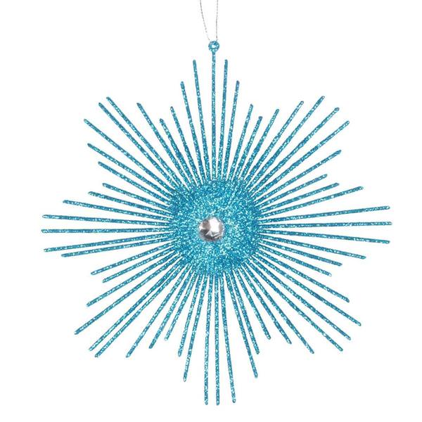 6.5" Turquoise Glitter Snowflake Burst Ornament (6 pack)
