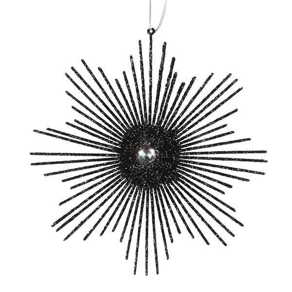 6.5" Black Glitter Snowflake Burst Ornament (6 pack)