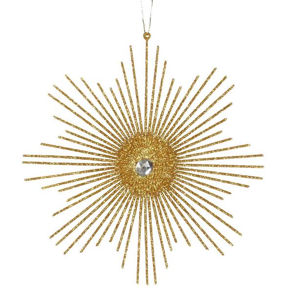 6.5" Antique Gold Glitter Snowflake Burst Ornament (6 pack)