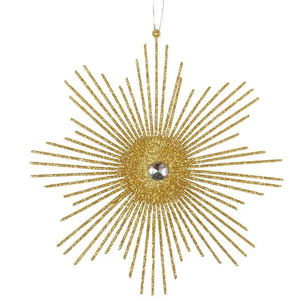 6.5" Honey Gold Glitter Snowflake Burst Ornament (6 pack)