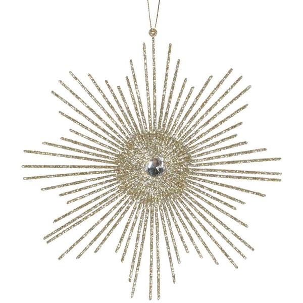6.5" Champagne Glitter Snowflake Burst Ornament (6 pack)