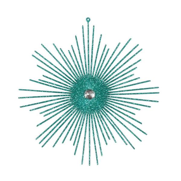 6.5" Teal Glitter Snowflake Burst Ornament (6 pack)