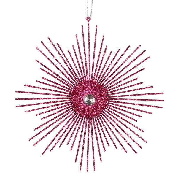 6.5" Fuchsia Glitter Snowflake Burst Ornament (6 pack)