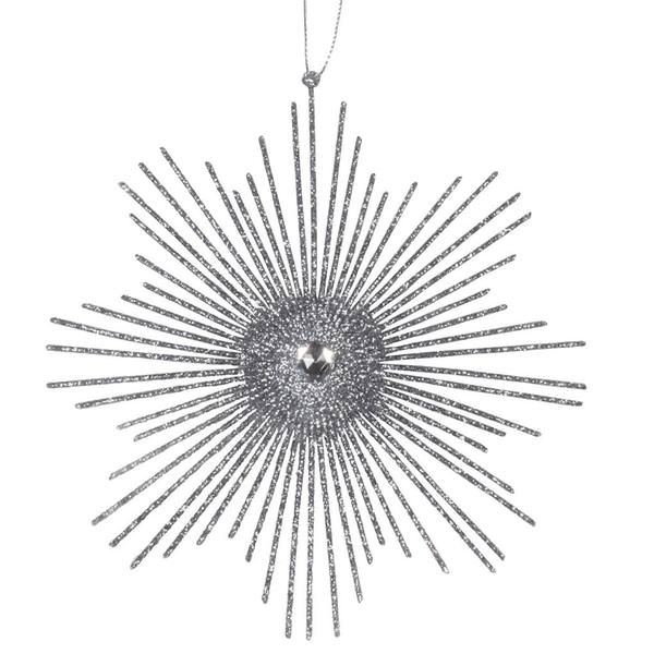 6.5" Pewter Glitter Snowflake Burst Ornament (6 pack)