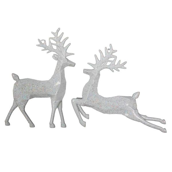 6" White Glitter Deer Ornament (6 pack)