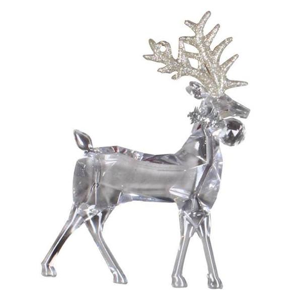 6" Clear / Silver Glitter Deer Ornament (6 pack)