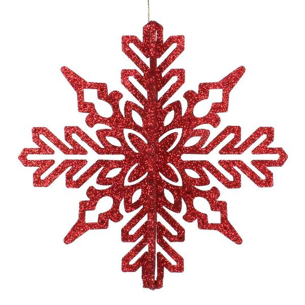 6" Red 3D Glitter Snowflake Ornament (3 pack)