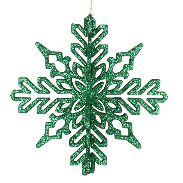 6" Green 3D Glitter Snowflake Ornament (3 pack)