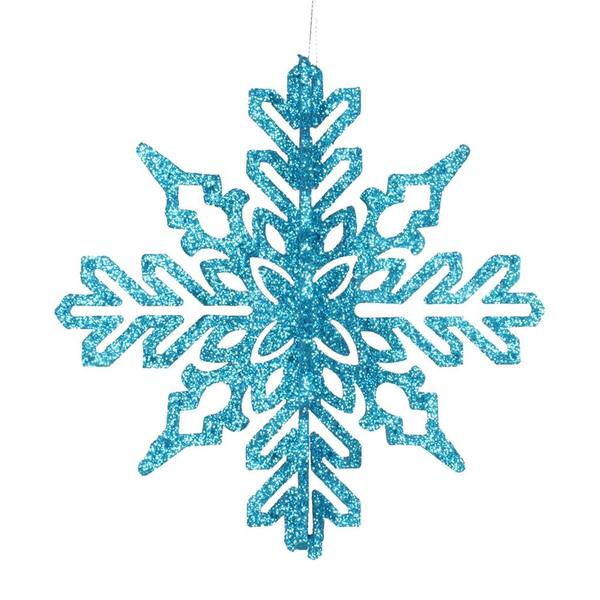 6" Turquoise 3D Glitter Snowflake Ornament (3 pack)