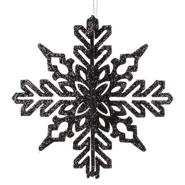 6" Black 3D Glitter Snowflake Ornament (3 pack)