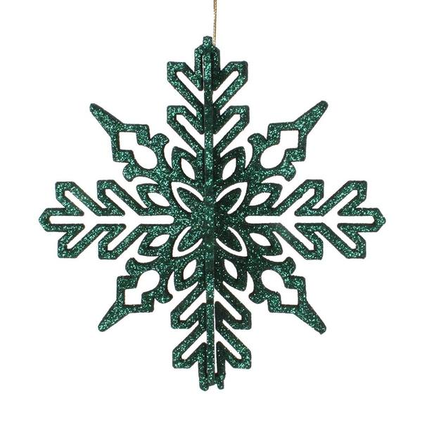 6" Emerald 3D Glitter Snowflake Ornament (3 pack)