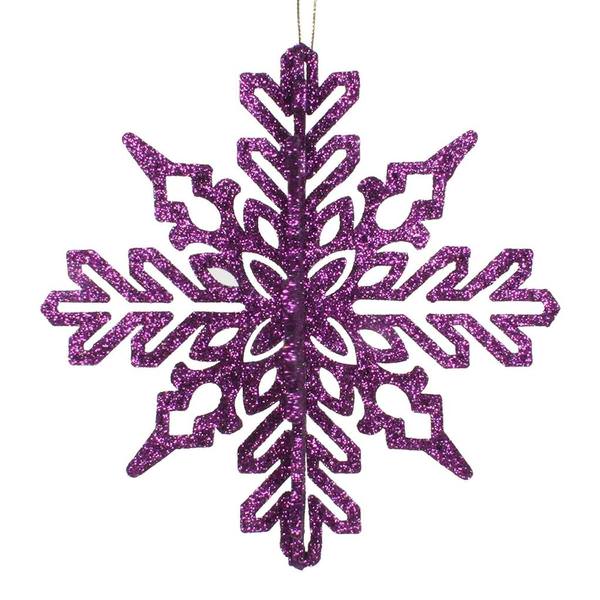 6" Plum 3D Glitter Snowflake Ornament (3 pack)