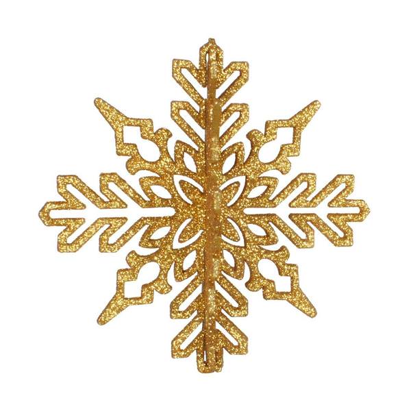6" Antique Gold 3D Glitter Snowflake Ornament (3 pack)