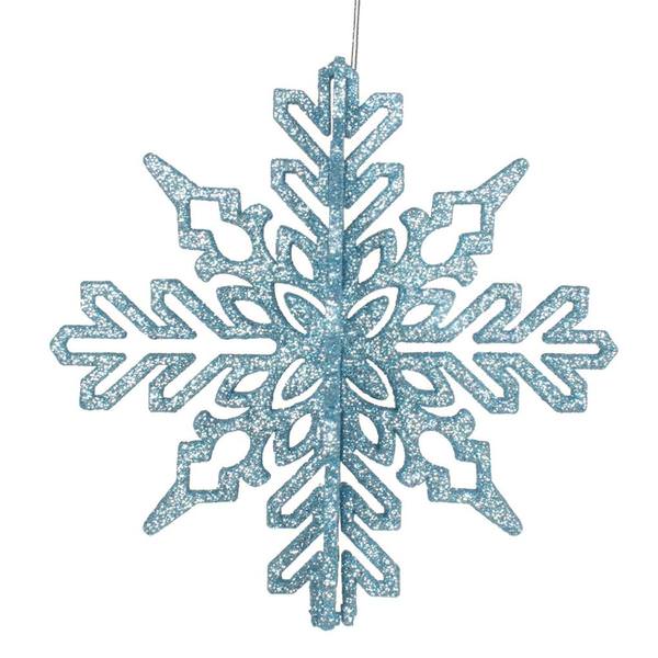 6" Baby Blue 3D Glitter Snowflake Ornament (3 pack)
