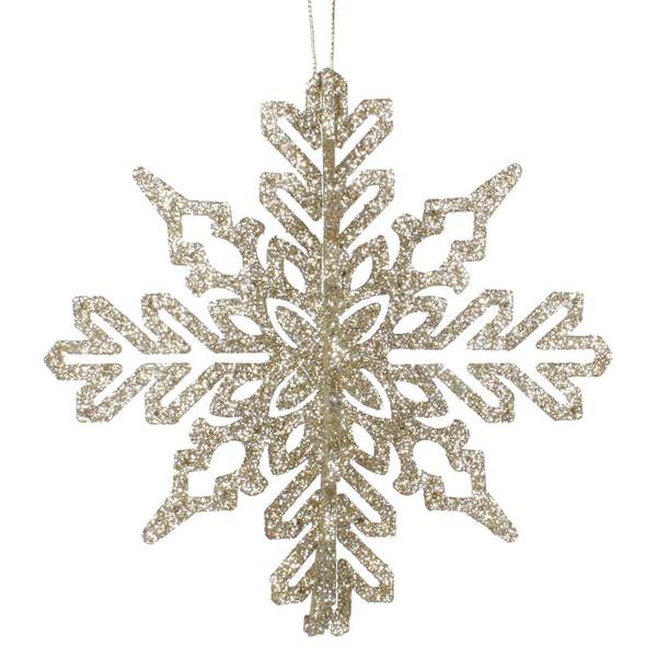 6" Champagne 3D Glitter Snowflake Ornament (3 pack)