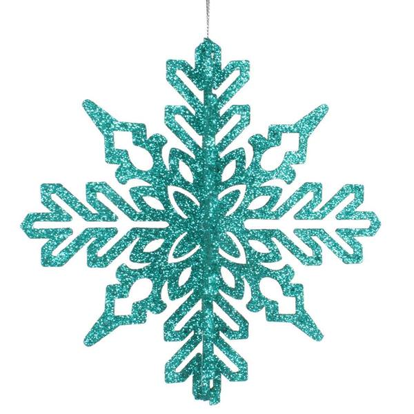 6" Teal 3D Glitter Snowflake Ornament (3 pack)