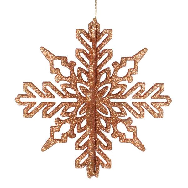 6" Rose Gold 3D Glitter Snowflake Ornament (3 pack)