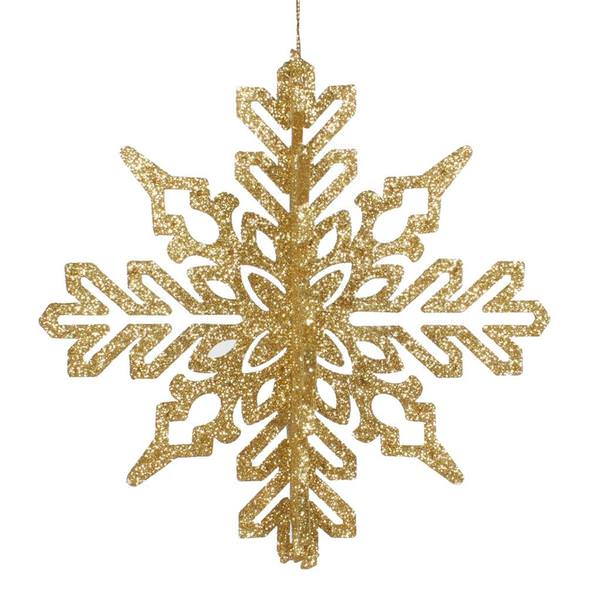 6" Gold 3D Glitter Snowflake Ornament (3 pack)