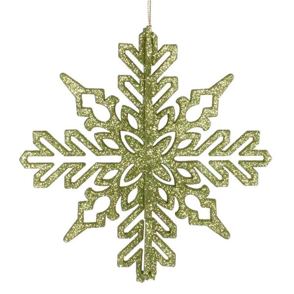 6" Lime 3D Glitter Snowflake Ornament (3 pack)