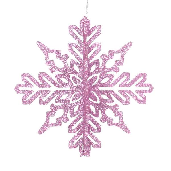 6" Pink 3D Glitter Snowflake Ornament (3 pack)