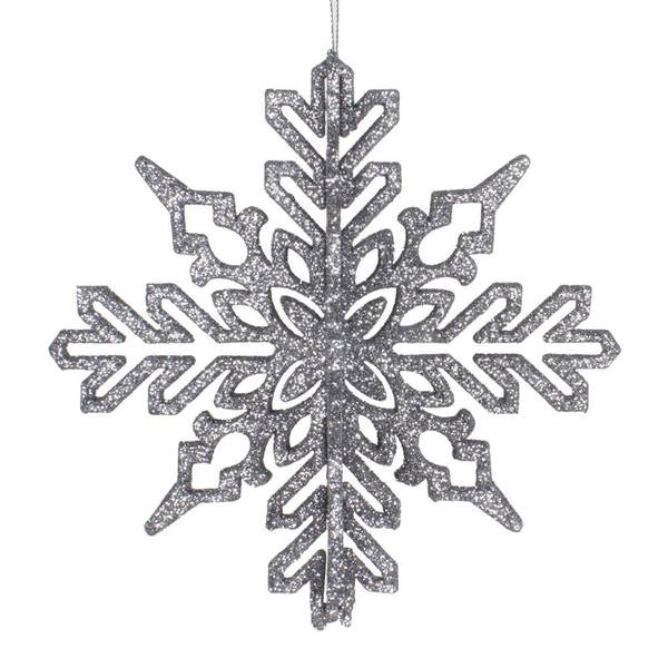 6" Pewter 3D Glitter Snowflake Ornament (3 pack)
