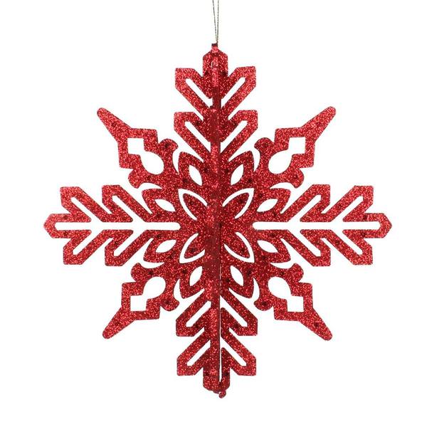 9" Red 3D Glitter Snowflake Ornament (2 pack)