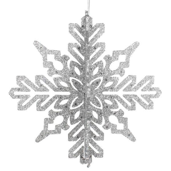 9" Silver 3D Glitter Snowflake Ornament (2 pack)