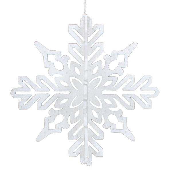 14" White 3D Glitter Snowflake Ornament (2 pack)