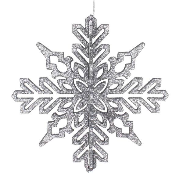 9" Pewter 3D Glitter Snowflake Ornament (2 pack)