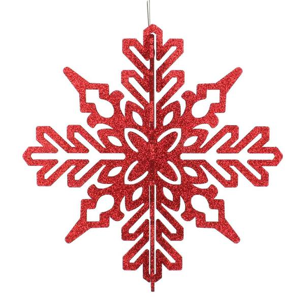 14" Red 3D Glitter Snowflake Ornament (2 pack)