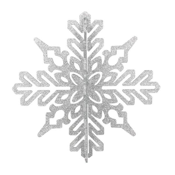 14" Silver 3D Glitter Snowflake Ornament (2 pack)
