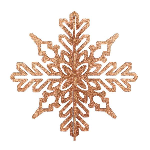 14" Rose Gold 3D Glitter Snowflake Ornament (2 pack)