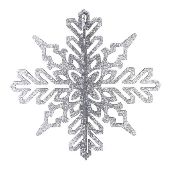14" Pewter 3D Glitter Snowflake Ornament (2 pack)