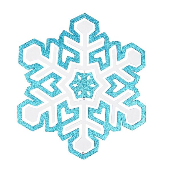 17" Turquoise / White 3D Glitter Snowflake Ornament