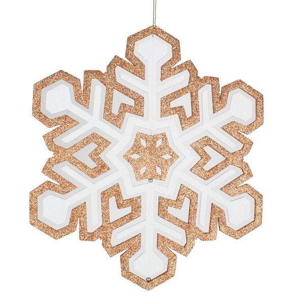 17" Rose Gold / White 3D Glitter Snowflake Ornament