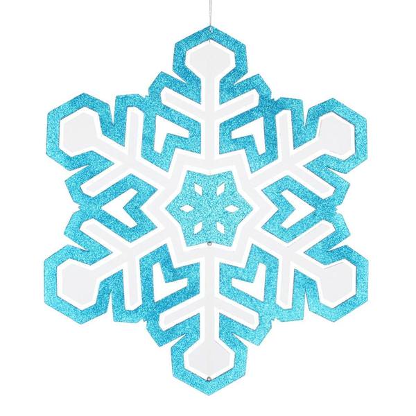 25" Turquoise / White 3D Glitter Snowflake Ornament