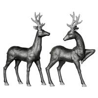 13" Pewter Deer Set with Glitter Ornament (set of 2)