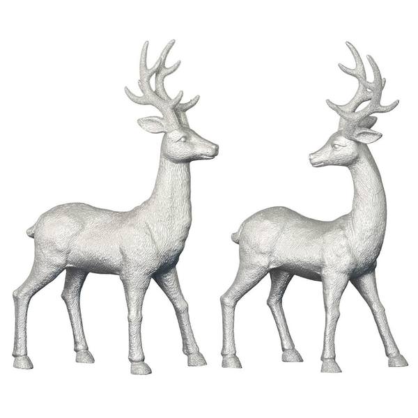 16.5" Silver Deer Set with Glitter Ornament (set of 2)